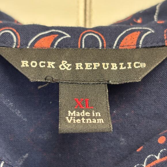 Rock & Republic Women's Paisley Boho Rayon Top Size XL Summer Ruched Sleeves - Picture 4 of 9